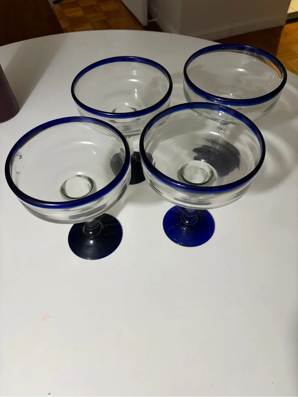 Blue-Rimmed Glass Margarita Coupes - Set of 4